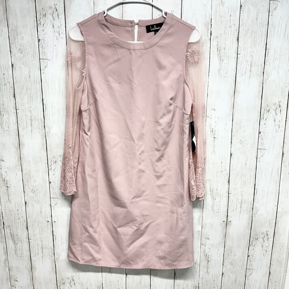 Lulus Dress XS Pink Once Upon a Midnight Mauve Embroidered Long Sleeve Shift NWT